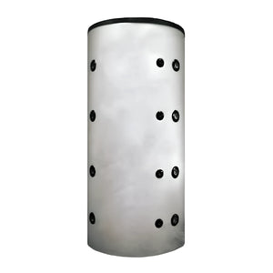 Weiße zylindrische Pufferspeicher ohne Wärmetauscher mit schwarzen Anschlussports