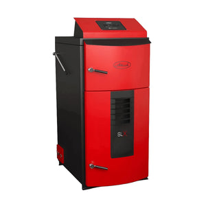 Roter und schwarzer Holzvergaserkessel Attack SLX Profi 20 kW mit modernem Design
