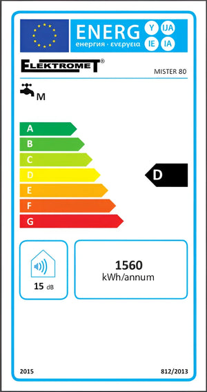 Energieeffizienzlabel für Elektromet Mister 80 mit D Rating und Verbrauch von 1560 kWh/annum 📊💡.