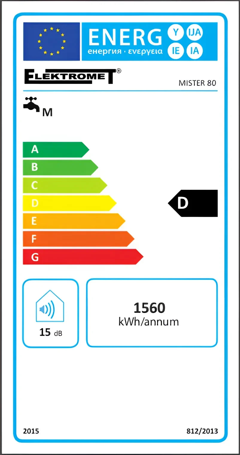 Energieeffizienzlabel für Elektromet Mister 80 mit D Rating und Verbrauch von 1560 kWh/annum 📊💡.