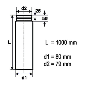 Technische Zeichnung eines Rauchrohrs für Pelletöfen (Ø 80 mm) mit Maßen in mm 📏.