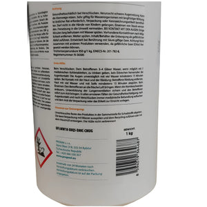 Cylindrischer Behälter mit Warnhinweisen für Pool-Chlortabletten in 5-Phasen Pflege