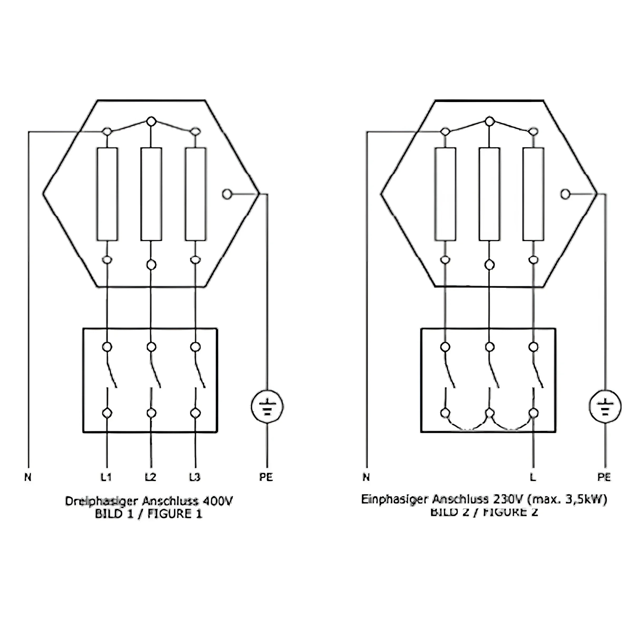 Electrical wiring diagrams for Heizstab Heizpatrone 6 kW AG 1 ½“ Notheizung PV