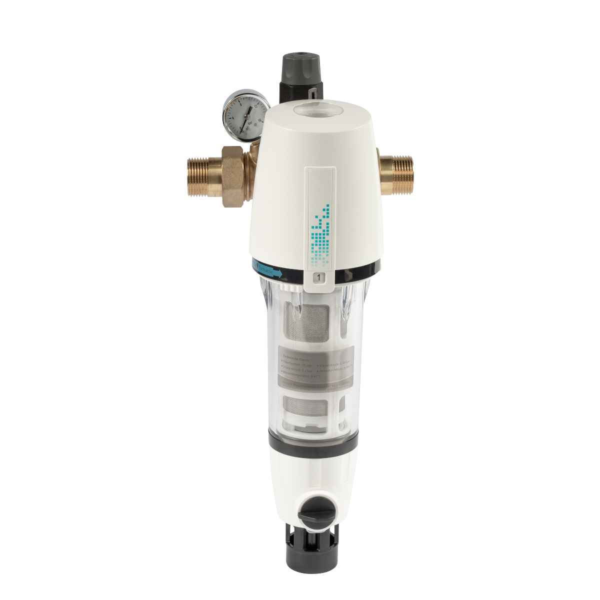 Haushalt-Wasserfilter mit Druckmesser und Rückspülautomatik, Aqmos Typ 1