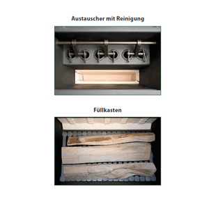 Innenansicht des Holzvergaserofens ROJEK PK BIO 40 kW für effiziente Heizung