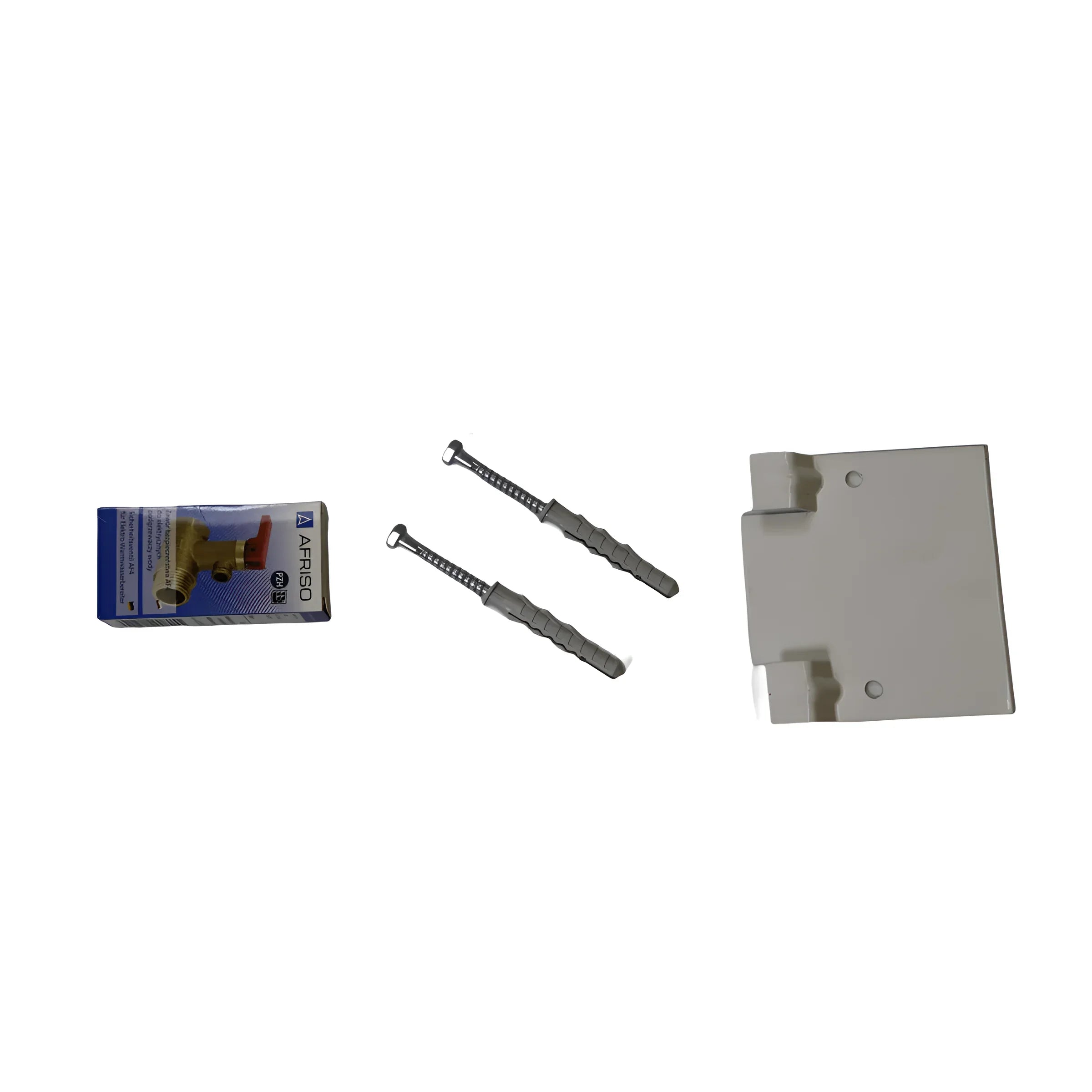 Montagezubehör für Elektro Hängespeicher: Dübel, Schrauben und Montageschablone in Weiß 🛠️🔩