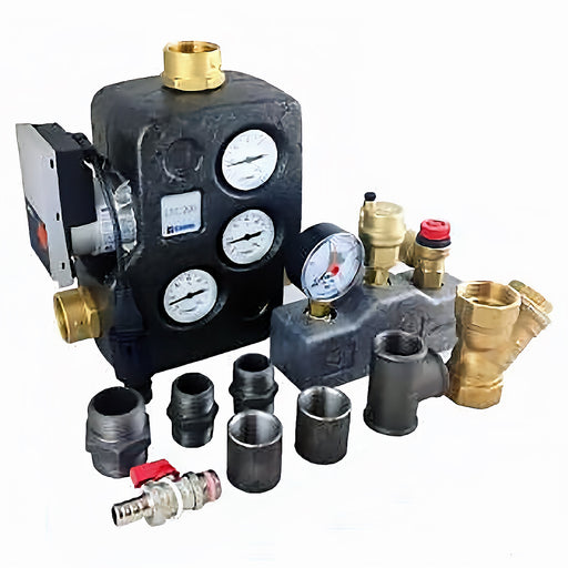 Thermoflux 25/135 heating system components: gauges, valves, and connectors for efficient energy use ♻️🔥