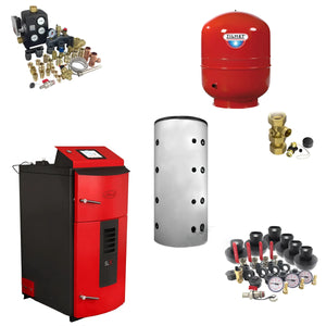 Komplettpaket Holzvergaser Attack SLX Lambda Touch 35 kW mit Pufferspeicher.
