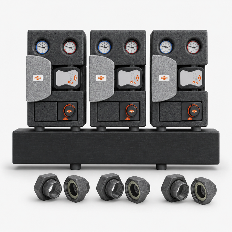 Pump group DN25 with screw connection & distribution bar