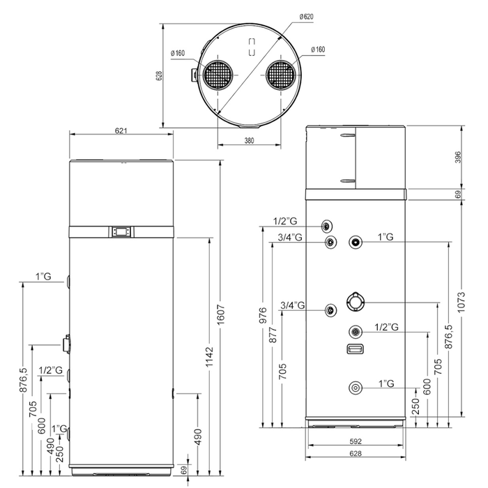 Daikin Altherma M HW 200 Wärmepumpe: Technische Zeichnung mit Abmessungen 🏠🧊