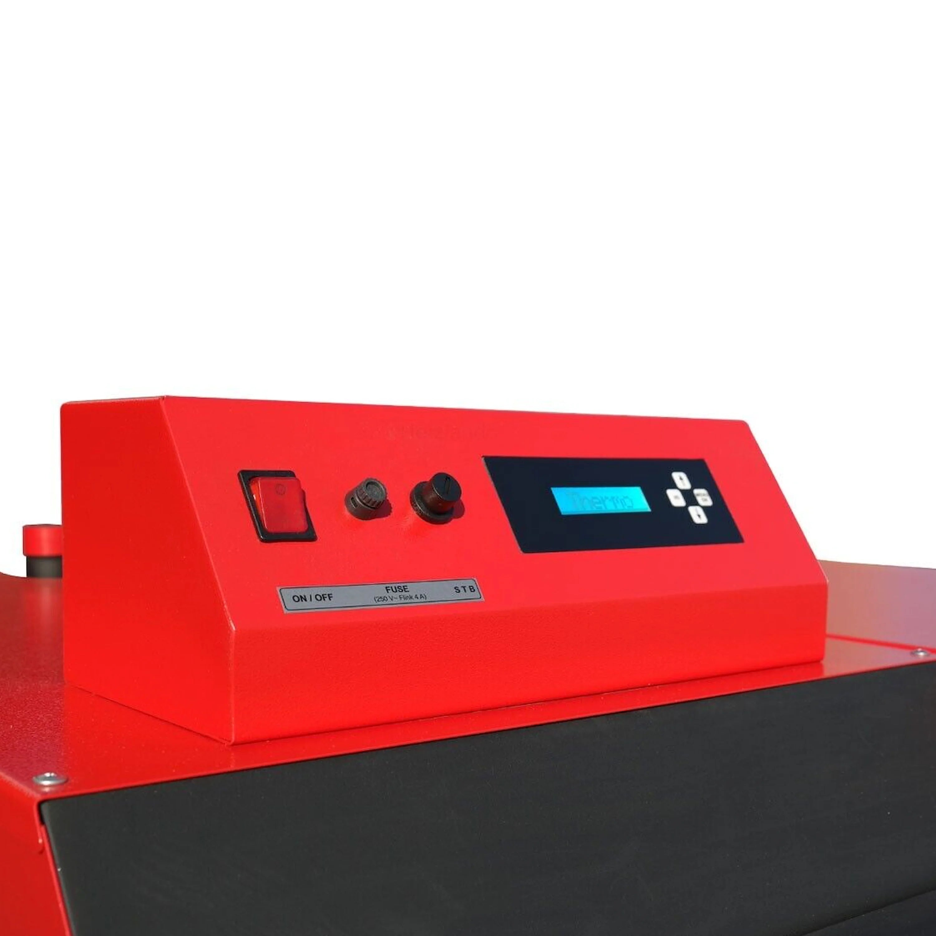 Digitales Steuerpult in Rot und Schwarz für Pelletkessel Thermoflux Pelling, umweltfreundliche Heizlösung
