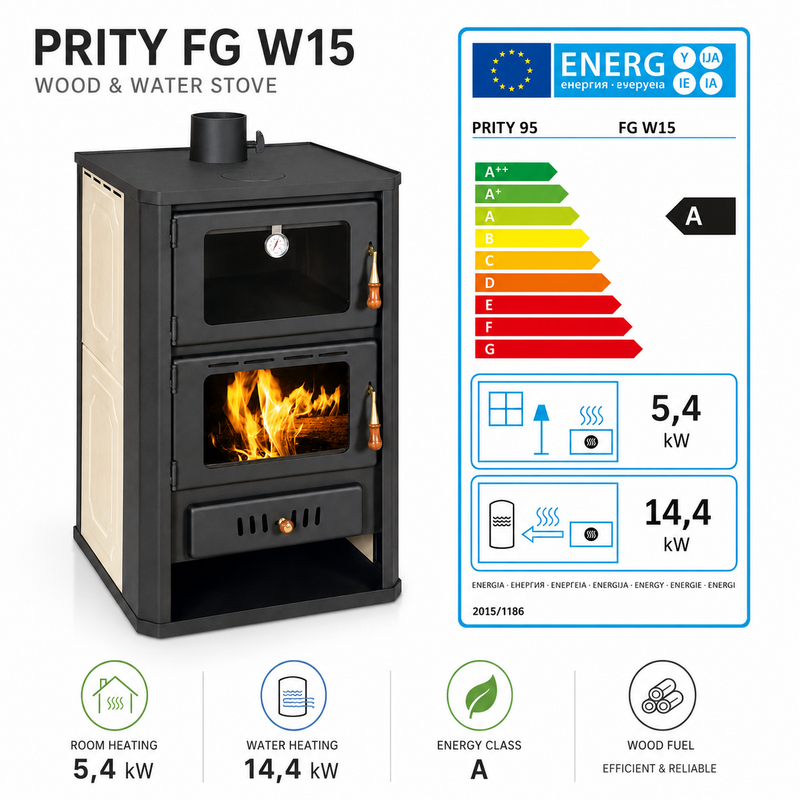 Vodní kamna na dřevo s pečícím prostorem Prity FGW15 - 19,8 kW