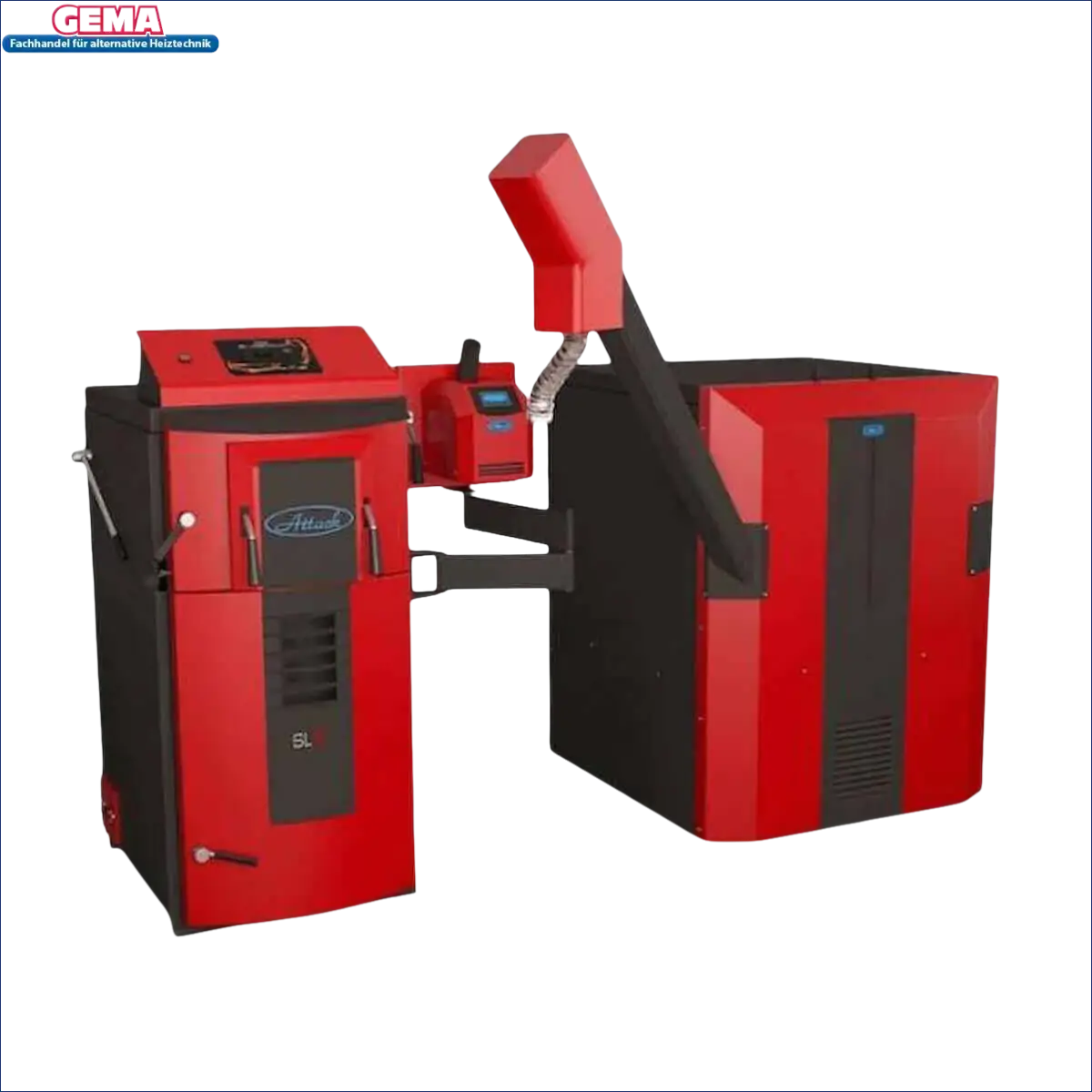 Red und schwarzer Pellet-Brennwertkessel Attack SLX Kombikessel für Holz und Pellets 35 kW