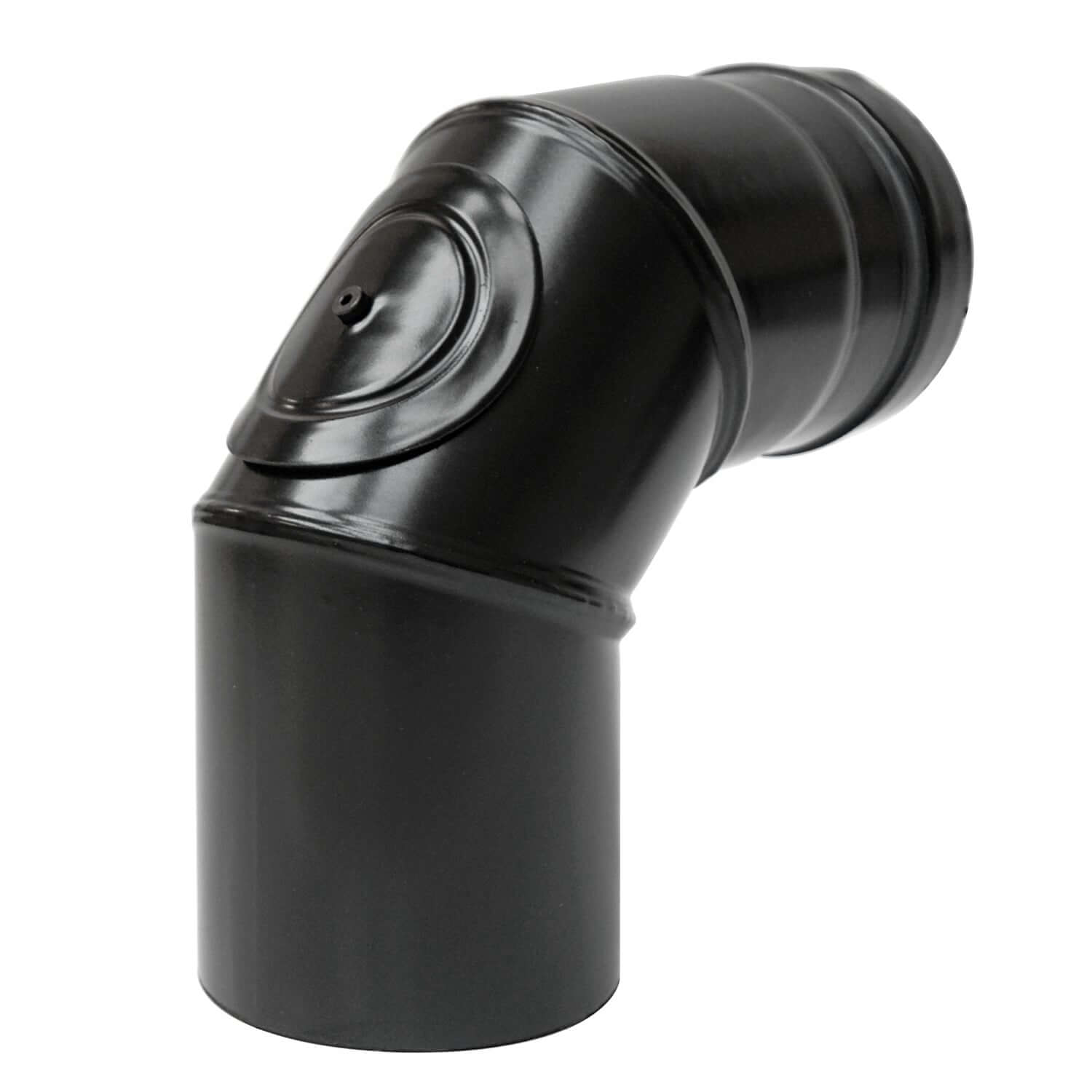 Rauchrohr-👷 für Pelletöfen, 80 mm, schwarzer Winkel. Ideal für Schornsteinanschlüsse und effiziente Abgasführung.