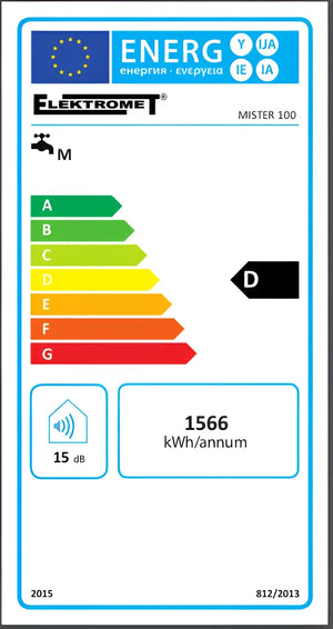 Energieeffizienzlabel für Elektromet Mister 100, ⭐️ D, 1566 kWh/Jahr, 15 dB Geräuschpegel