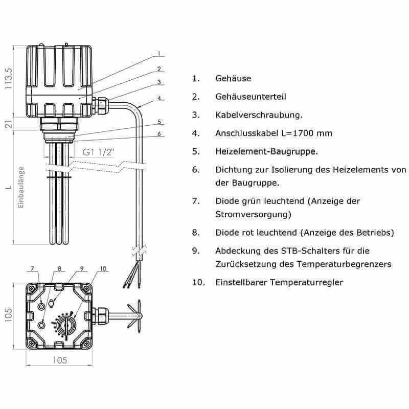 Elvärmestav med regulator och termostat 6,0 kW - GEMA Shop