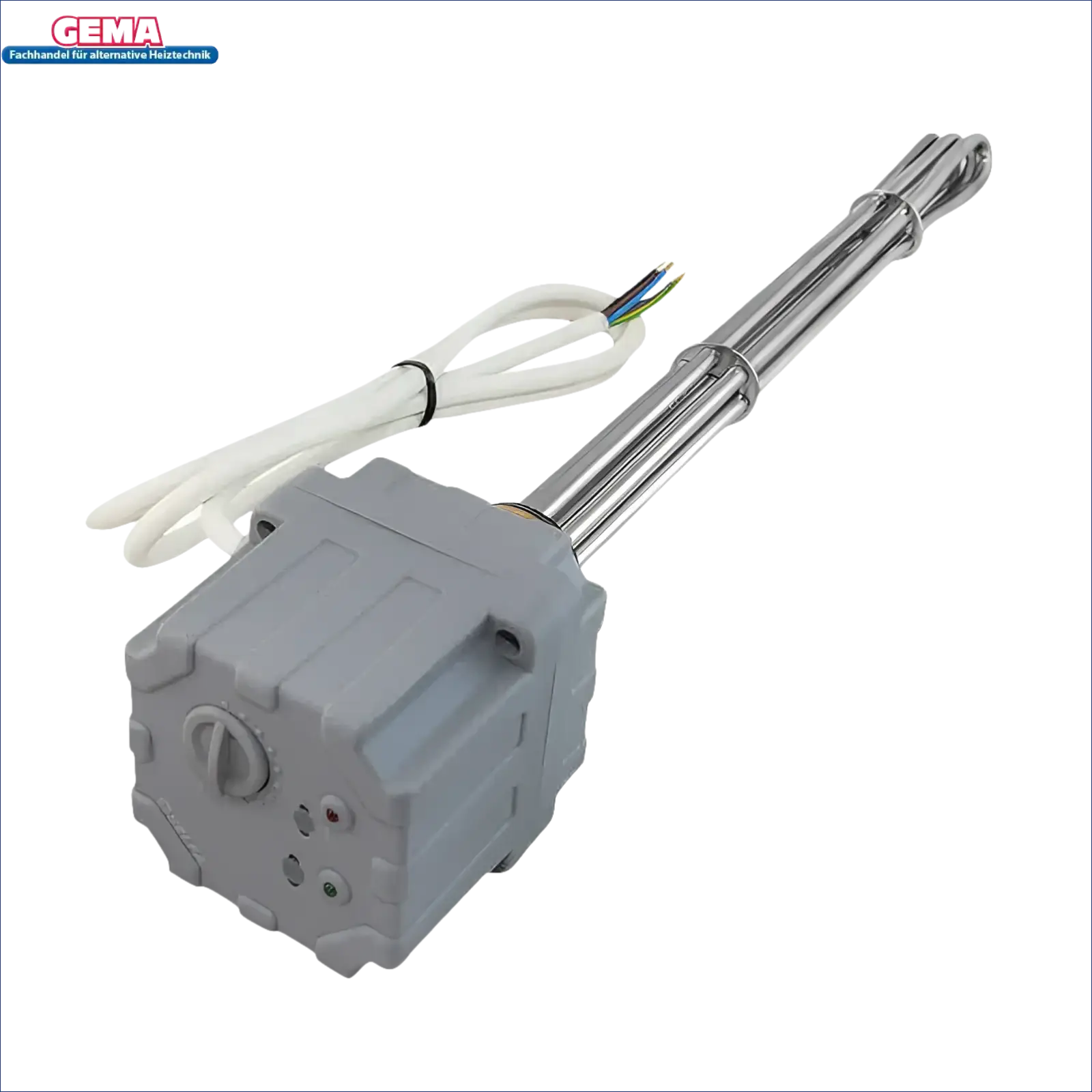 Immersionsheizung mit grauem Steuerkasten und weißem Kabel, geeignet für AISI 316L Boiler-Zubehör