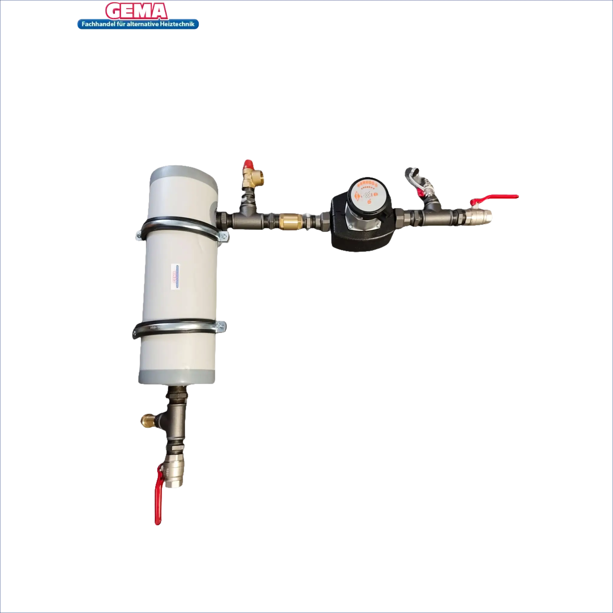 Plumbing system with cylindrical tank, pressure regulator, valves für Gema Anschlusspaket