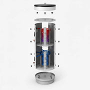 GEMA Shop Schichten-Pufferspeicher Schönberg SPSRR 1500 mit zwei Wärmetauschern in einer technischen Explosionsansicht