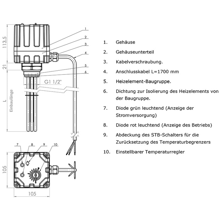 Elvärmespole med reglering och termostat 3 kW