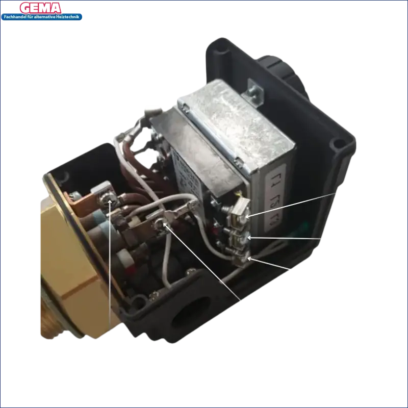 Druckschalter mit elektrischen Anschlüssen für Heizstab Heizpatrone 12 kW AG 1 ½“