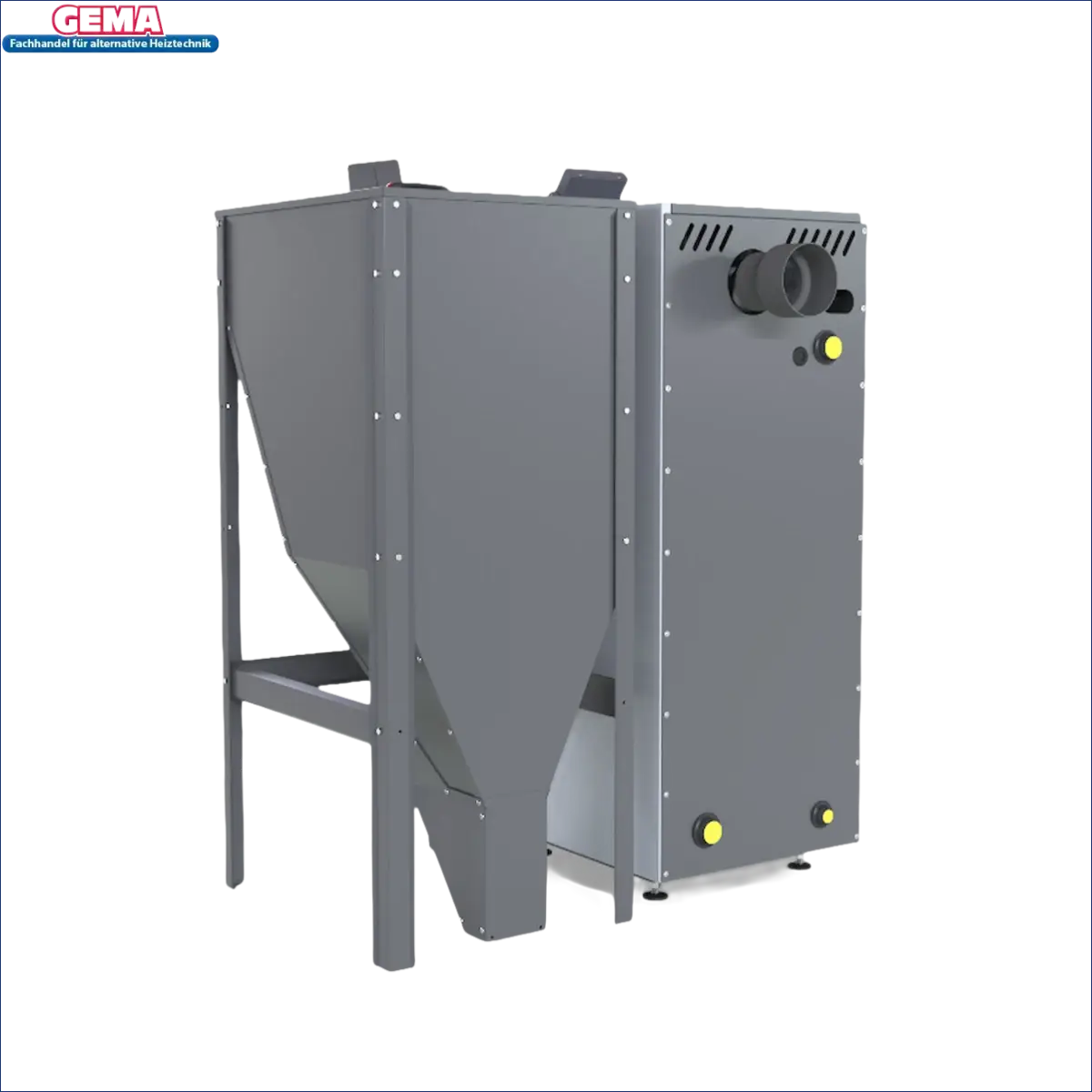 Graue Industrieanlage Pelletkessel NEXTPELL+ 20 kW mit langer Lebensdauer und technischen Daten