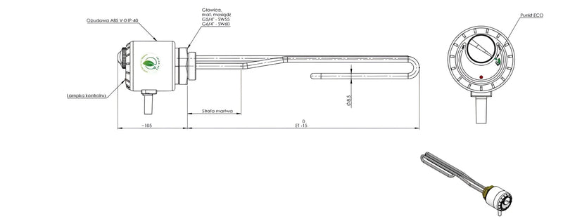 Dricksvattentank 120 liter plus värmestav TERi 1,5 kW - GEMA Shop